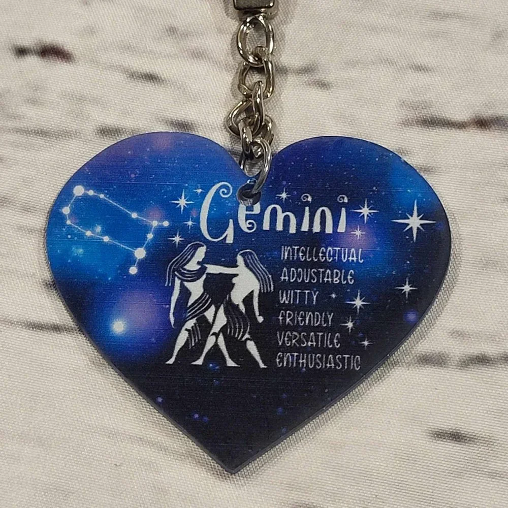 New Zodiac Universe Blue Heart Gemini Keychain